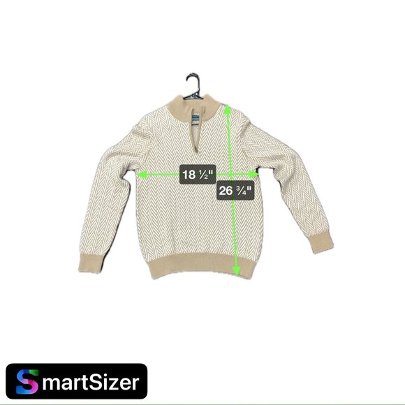 Perry Ellis Mens Beige & White Herringbone Quarter-Zip Sweater Sz Medium - Picture 7 of 10